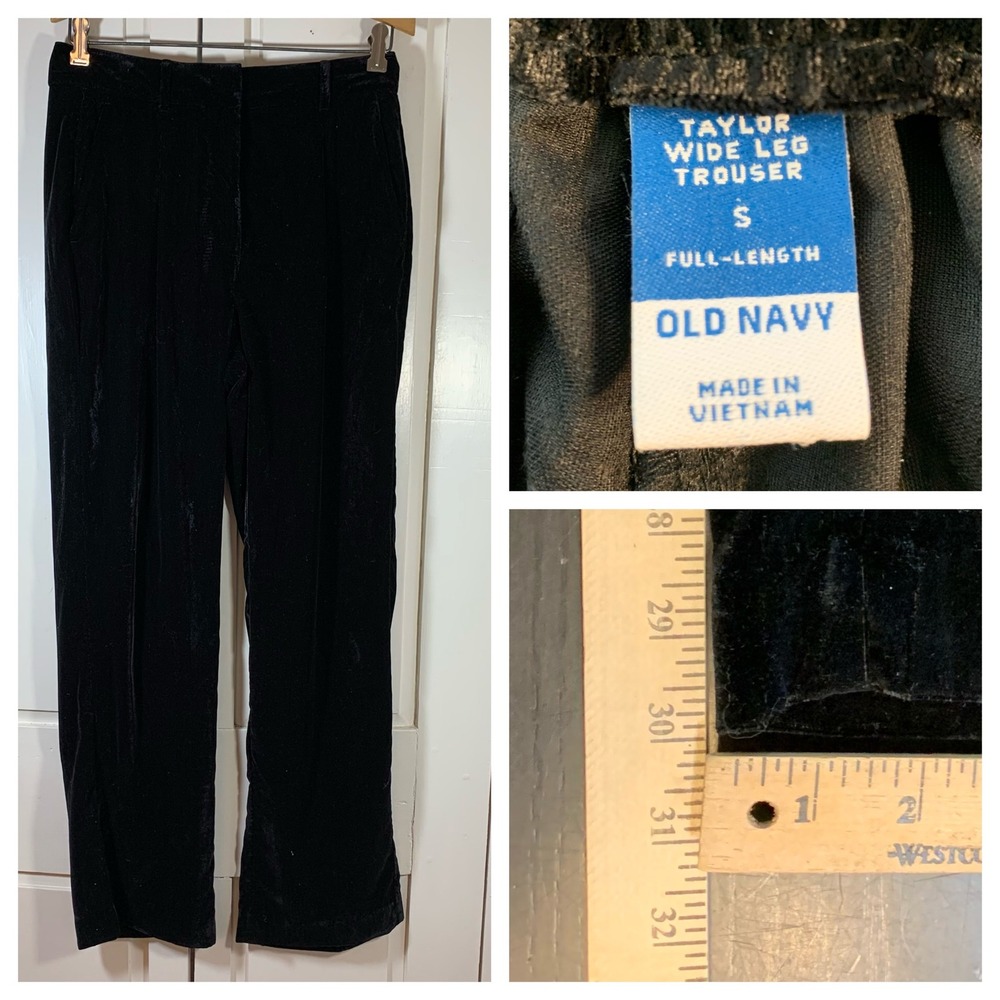 Old Navy Black Velvet Wide Leg Trouser Pants Full‎ Length Women's Size Small